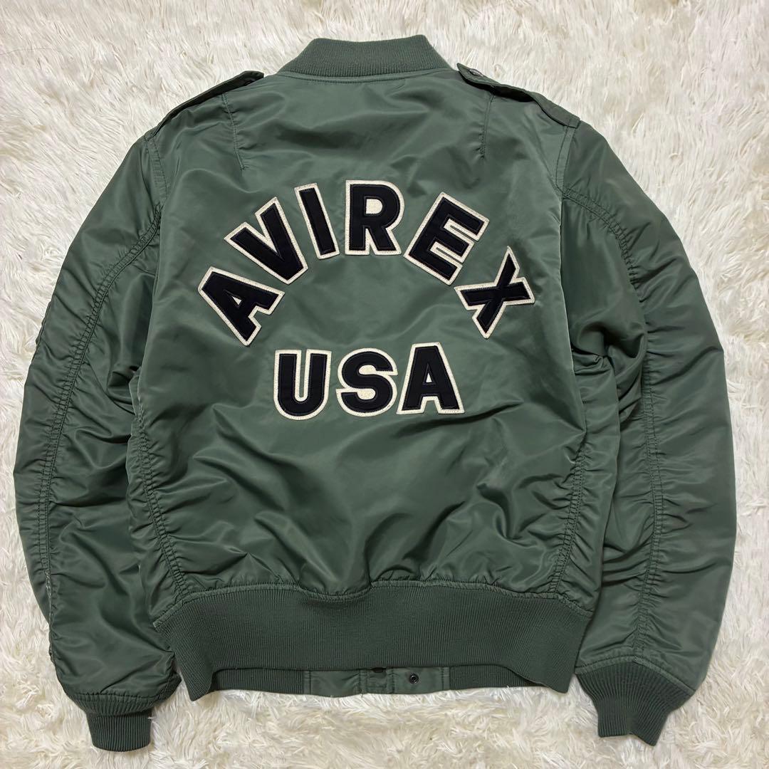 AVIREX フライトジャケット アーチロゴ コマーシャルロゴ L カーキ