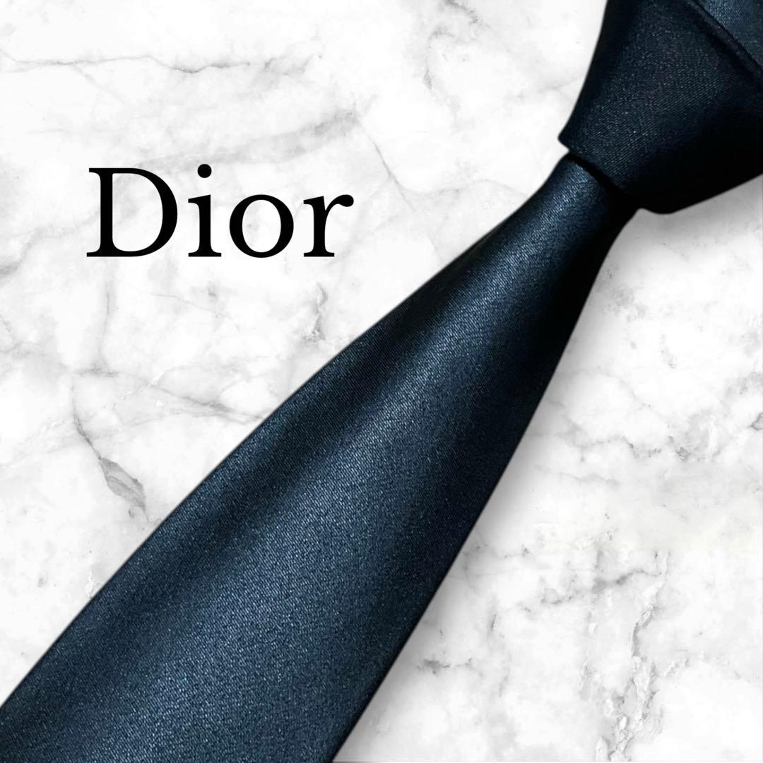 【美品】Dior ディオールオム　ネクタイ　ソリッド　紺　ジャガード　光沢