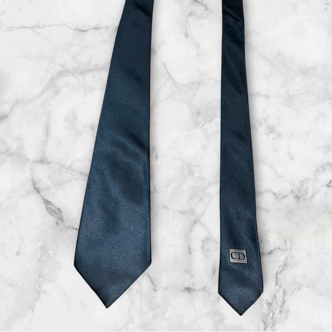 【美品】Dior ディオールオム　ネクタイ　ソリッド　紺　ジャガード　光沢