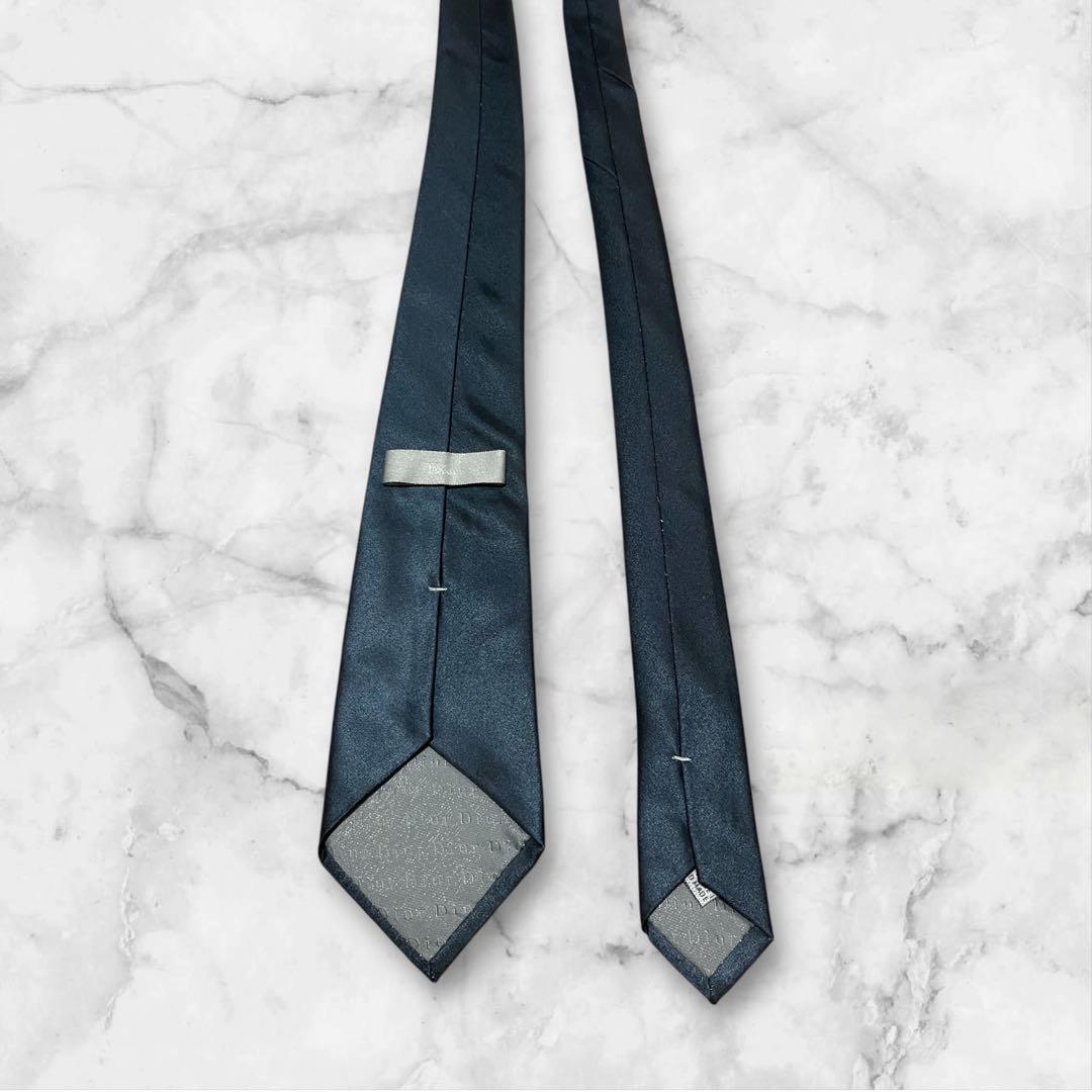 【美品】Dior ディオールオム　ネクタイ　ソリッド　紺　ジャガード　光沢