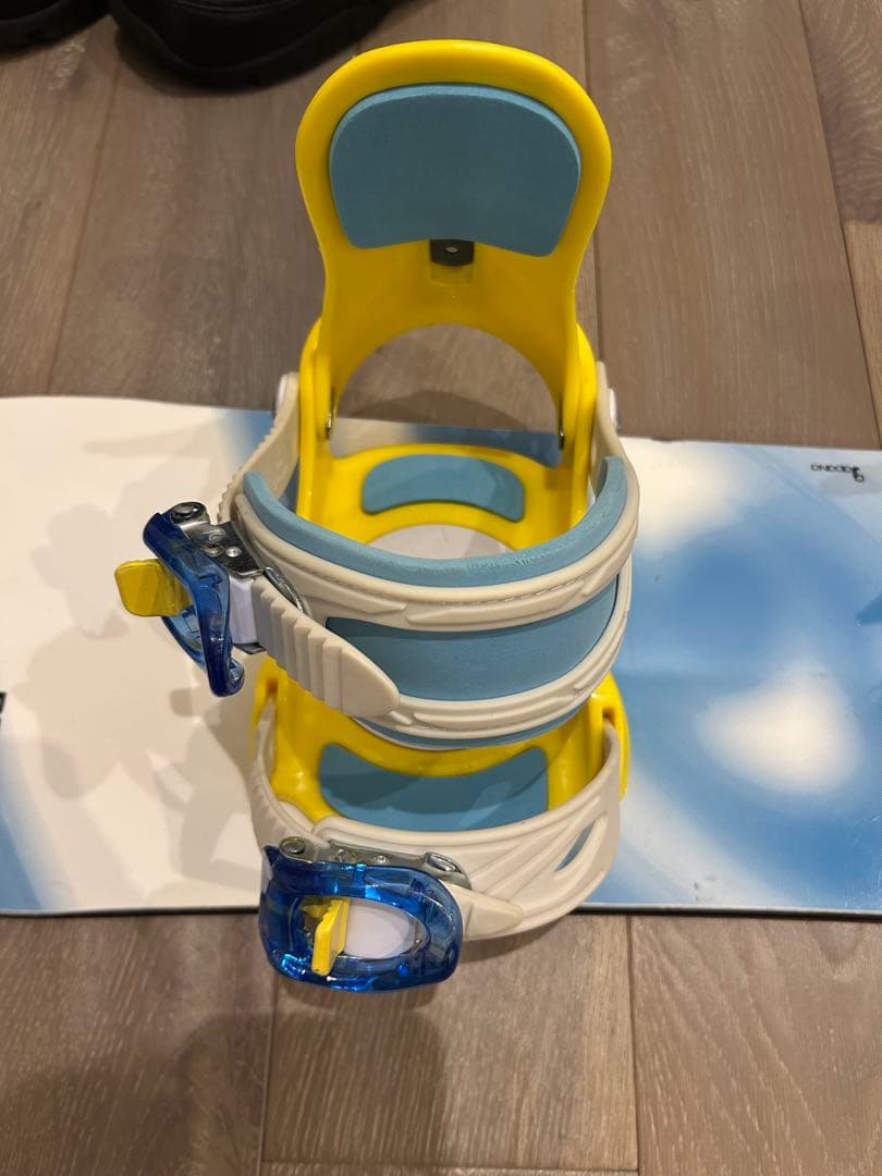 【子供用】スノーボード ビンディング ホワイト/ブルー/イエロー 3点セット