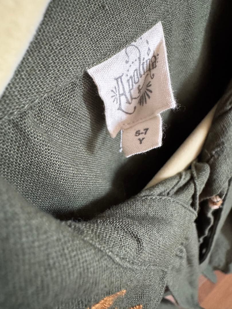 apolina 花柄刺繍 ワンピース オリーブグリーン 5-7y