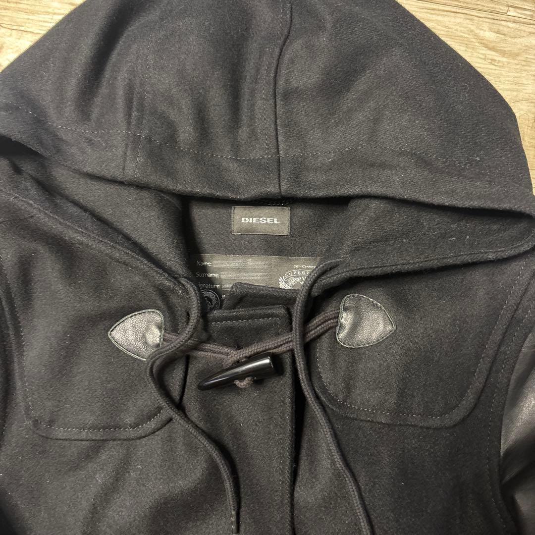 底値　DIESEL フード付き牛革ダッフルコート 黒