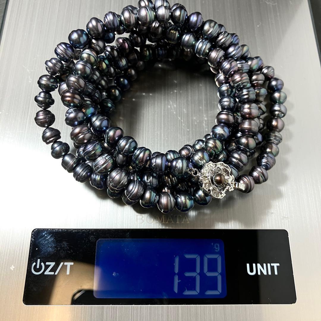 超ロング162㎝✨ 黒蝶真珠 パールネックレス 8mm珠 Silver