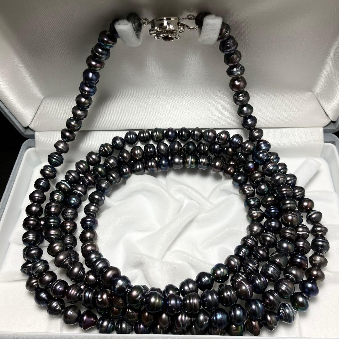 超ロング162㎝✨ 黒蝶真珠 パールネックレス 8mm珠 Silver