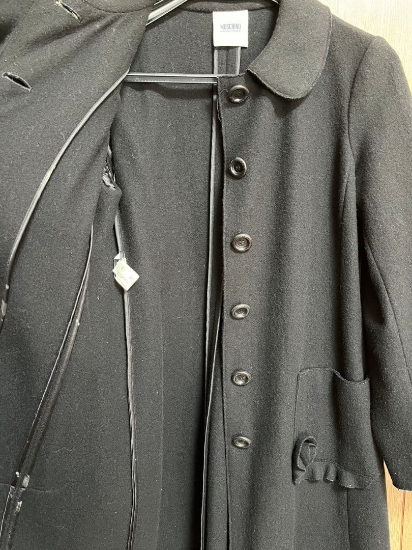 MOSCHINO ブラック ロングコート フリル