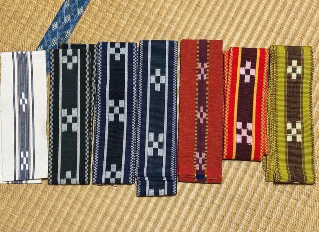 【MIKA】琉球舞踊　小道具　ミンサー柄 花織　赤ティーサージ 帯 セット