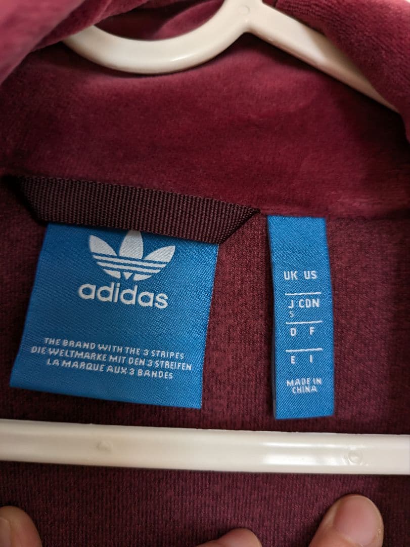 ベロア素材　adidas バーガンディ ジャージ　Sサイズ　美品