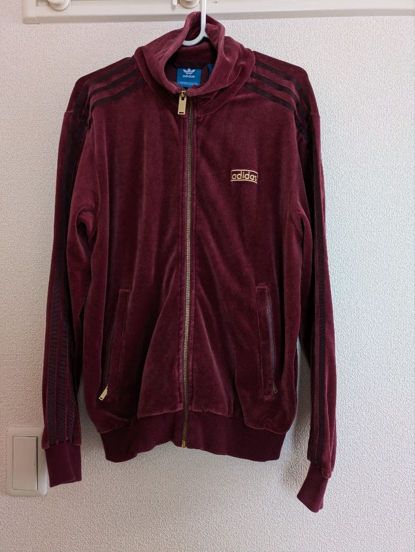 ベロア素材　adidas バーガンディ ジャージ　Sサイズ　美品