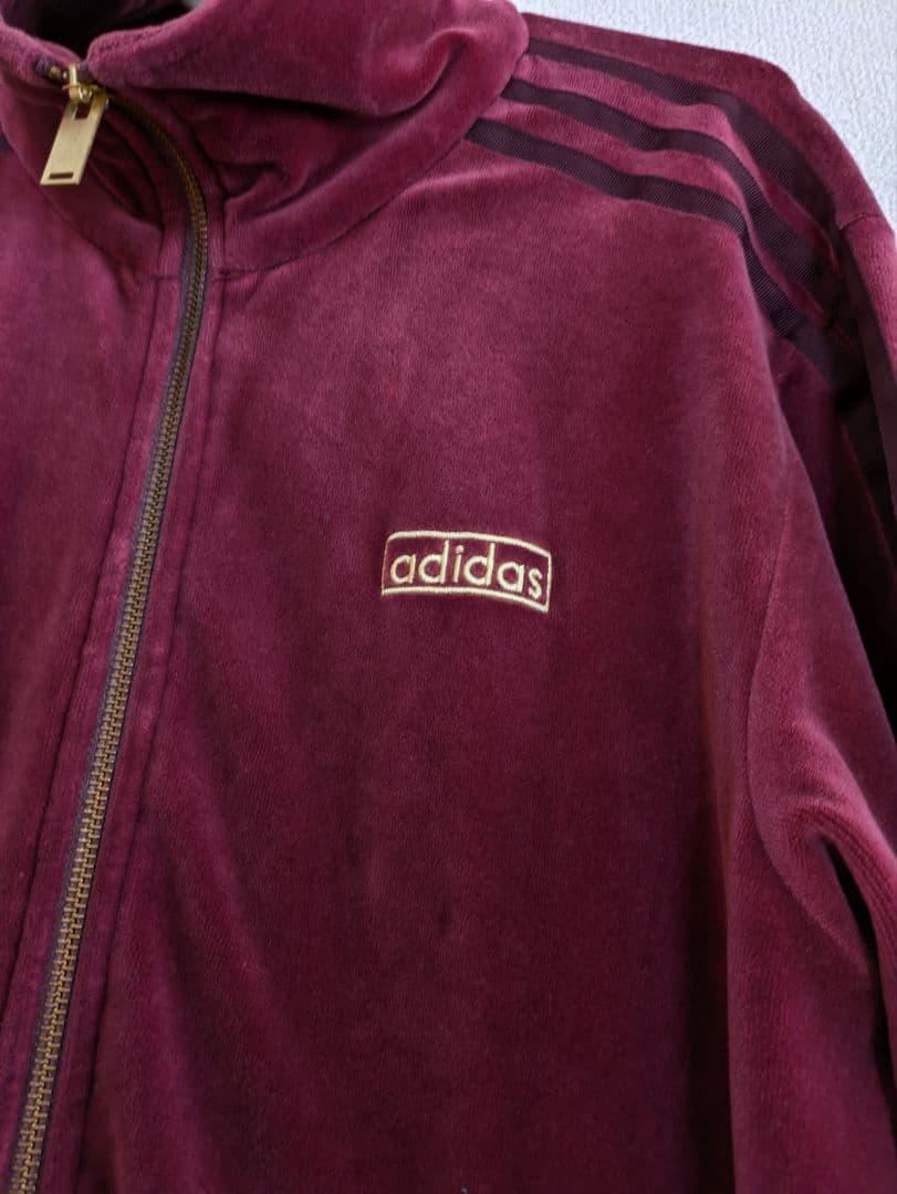 ベロア素材　adidas バーガンディ ジャージ　Sサイズ　美品