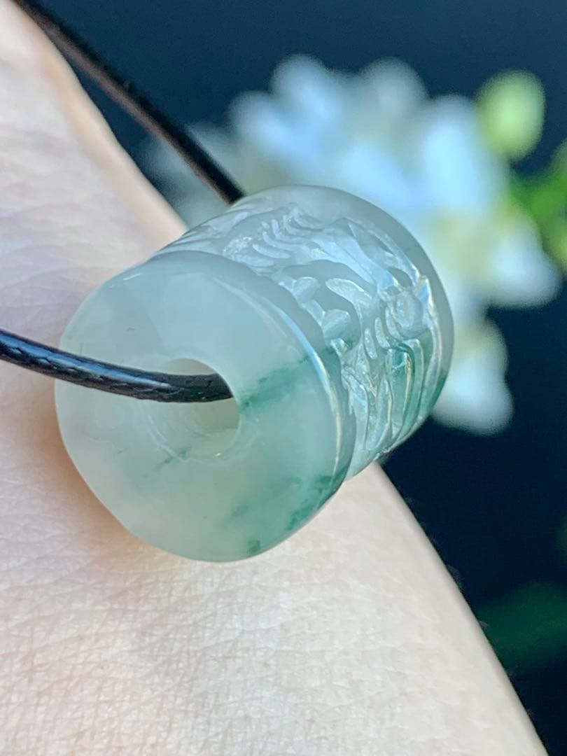 ☘本翡翠　氷種❄️六字真言　ルース⭐️路路通⭐️ネックレス　新品 0155