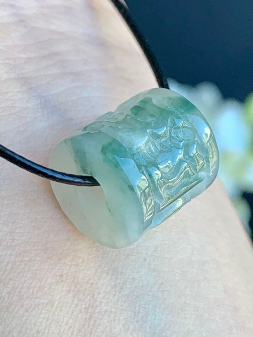☘本翡翠　氷種❄️六字真言　ルース⭐️路路通⭐️ネックレス　新品 0155