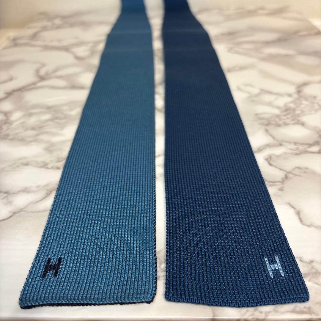 【箱&カード付極美品✨】HERMES ニットタイ　4way ブルー　ネイビー　青