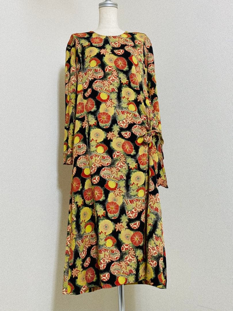 カネコイサオ wonderful World 縮緬 和風花柄 ロングワンピース