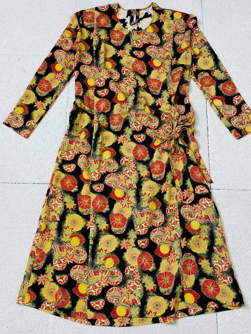 カネコイサオ wonderful World 縮緬 和風花柄 ロングワンピース