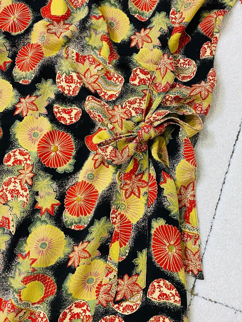 カネコイサオ wonderful World 縮緬 和風花柄 ロングワンピース