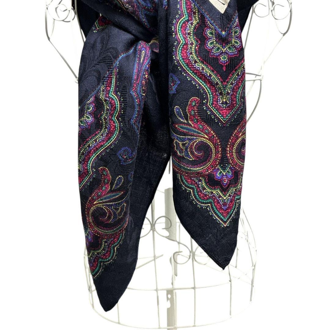 極美品✨イヴサンローラン シルク混 ペイズリー柄 大判スカーフストール 肩掛け