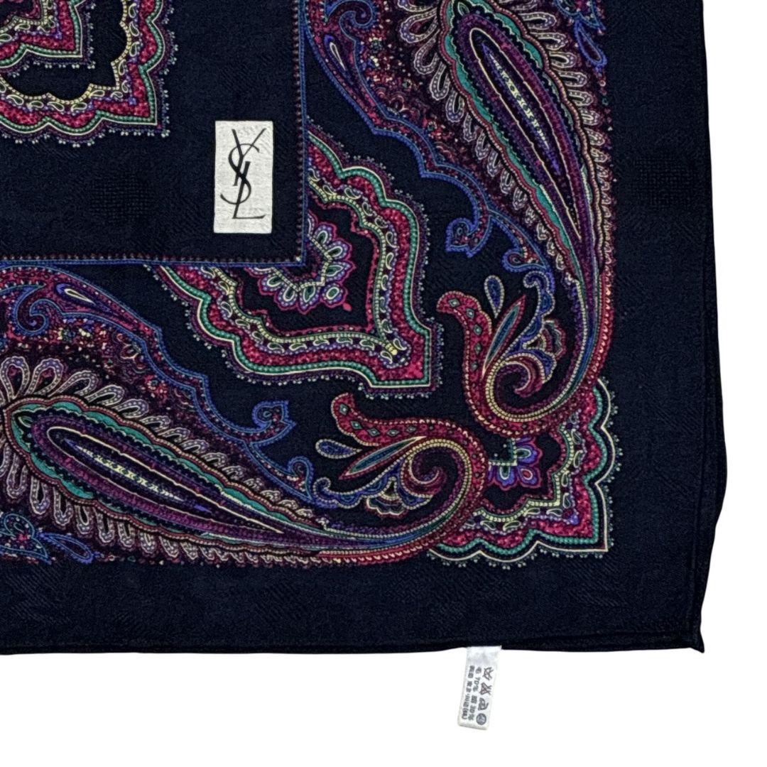 極美品✨イヴサンローラン シルク混 ペイズリー柄 大判スカーフストール 肩掛け