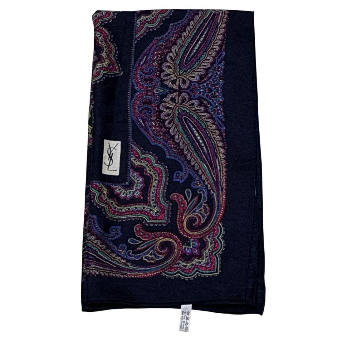 極美品✨イヴサンローラン シルク混 ペイズリー柄 大判スカーフストール 肩掛け