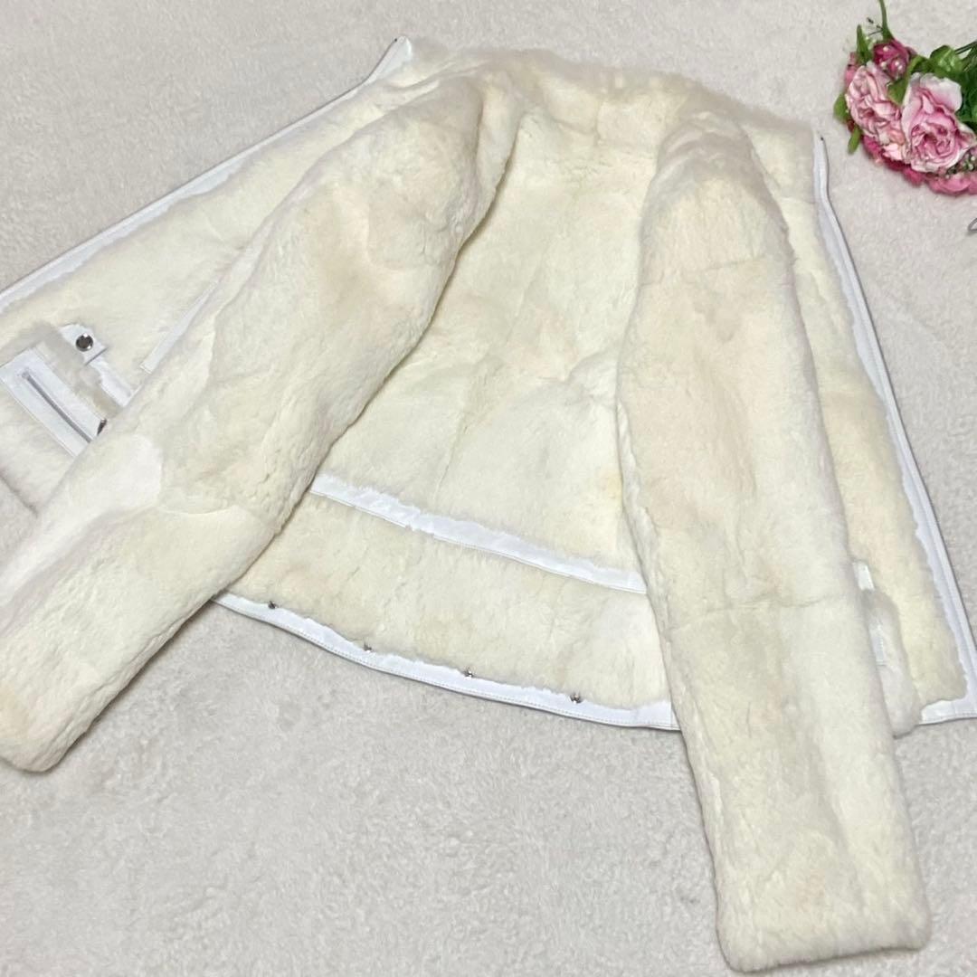 【美品】LORITTI 本毛皮 ブルゾン ラビット ホワイト サイズM
