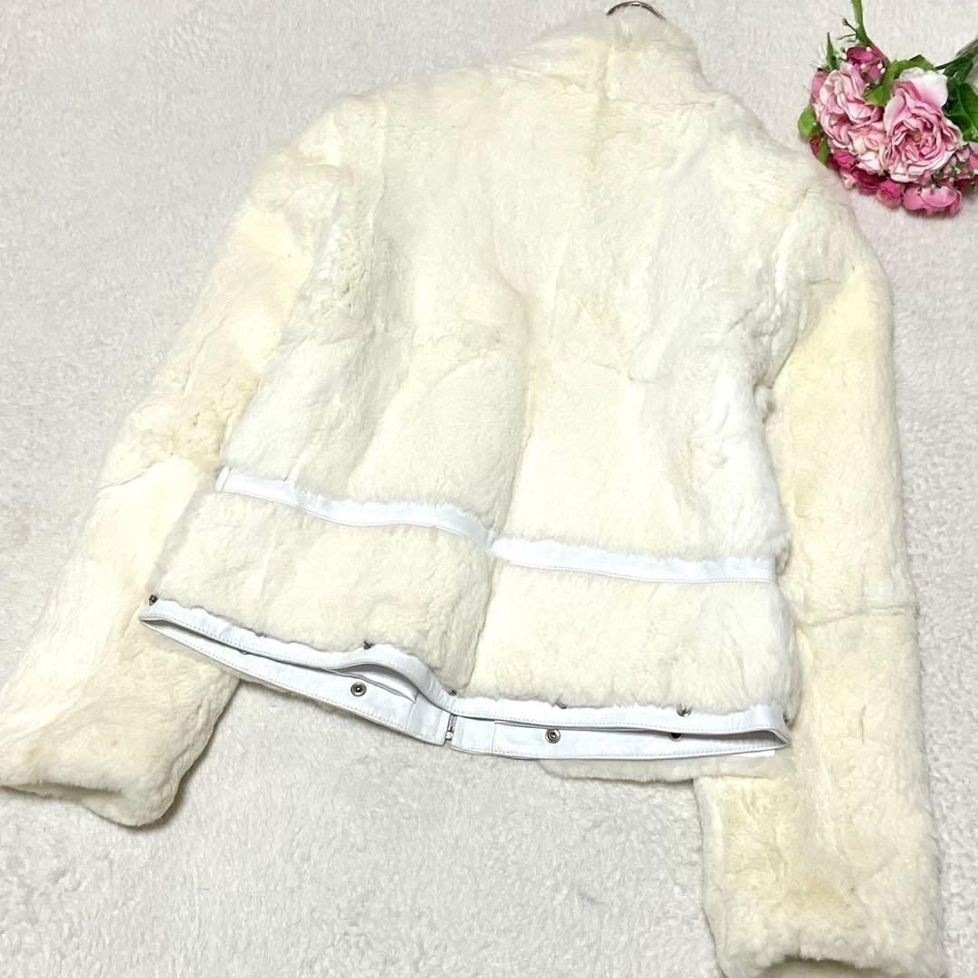 【美品】LORITTI 本毛皮 ブルゾン ラビット ホワイト サイズM