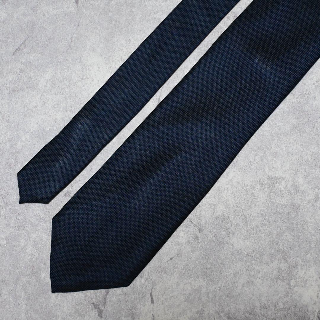 【美品】エルメネジルドゼニア ソリッド ダークネイビー 無地 ネクタイ