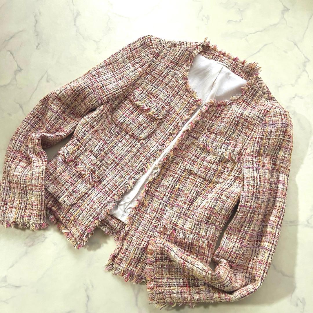 ANAYI アナイ ノーカラージャケット ミックスツイード 日本製 36