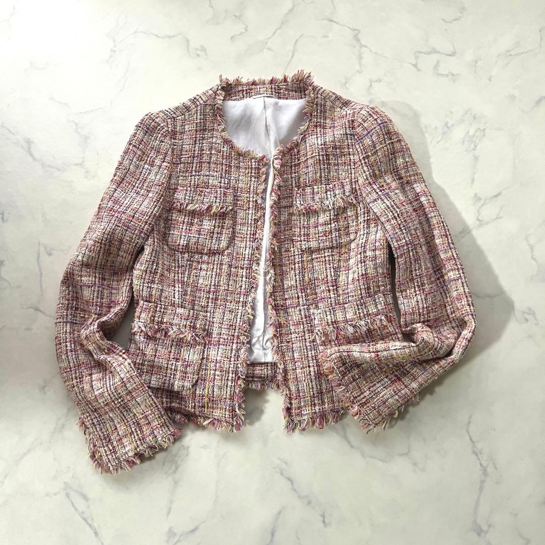 ANAYI アナイ ノーカラージャケット ミックスツイード 日本製 36