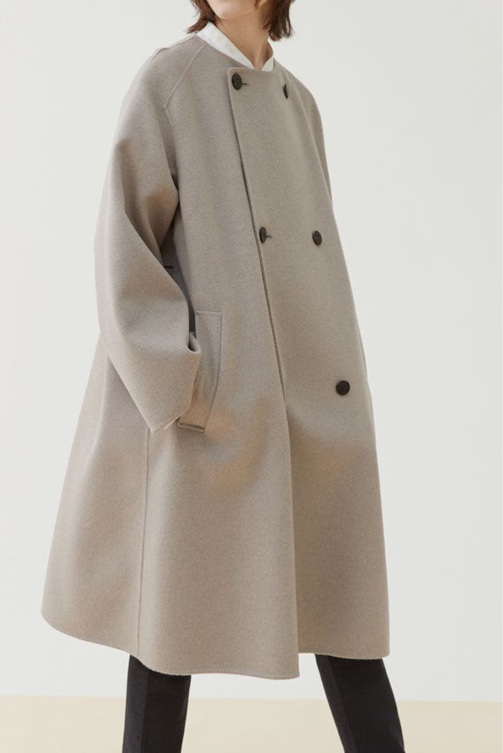 GALERIE VIE ウールダブルフェイス カラーレストレンチコート グレー