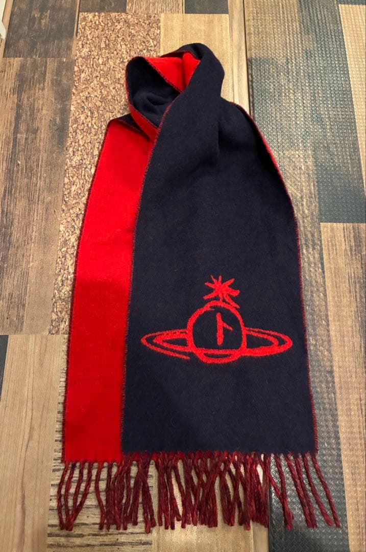 極美　Vivienne Westwoodビビアンウエストウッド　マフラー　紺×赤