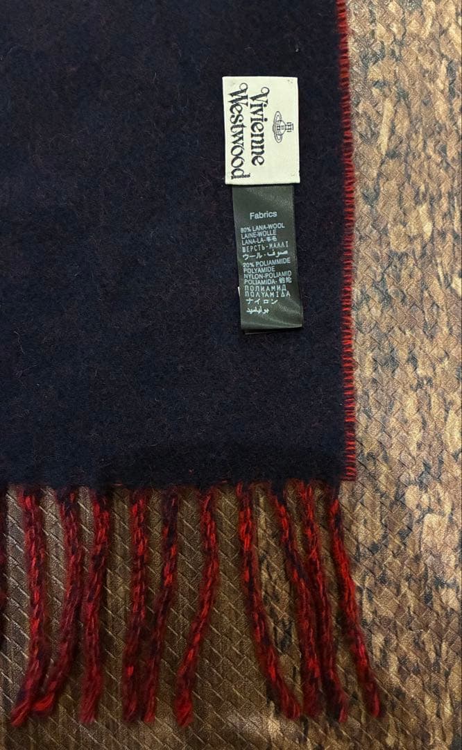 極美　Vivienne Westwoodビビアンウエストウッド　マフラー　紺×赤