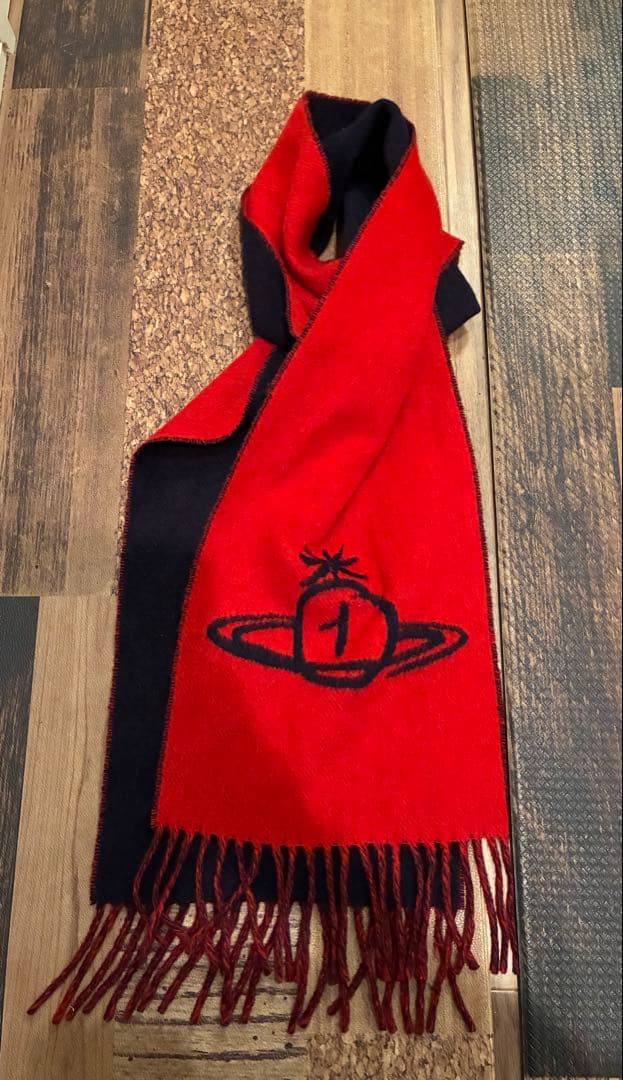 極美　Vivienne Westwoodビビアンウエストウッド　マフラー　紺×赤