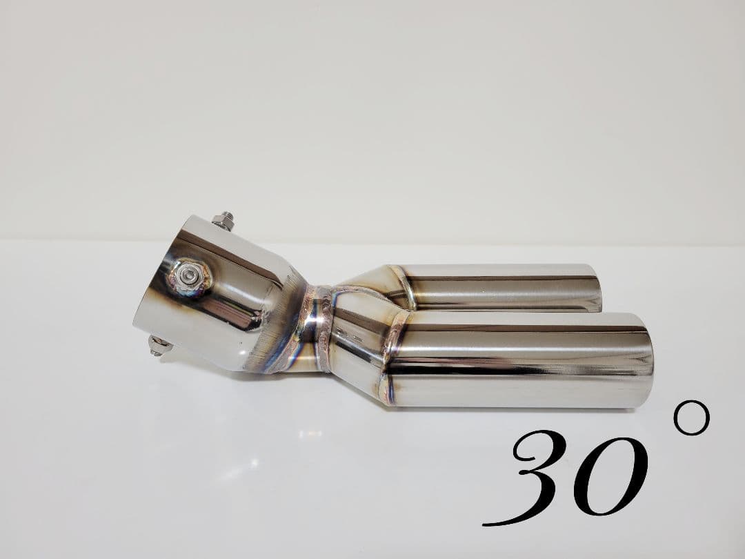ハネ上げ30° 汎用オールステンレスネオクラシックデュアルマフラーカッター下向き