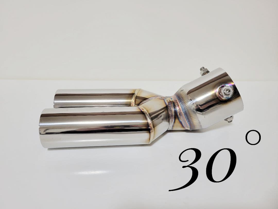ハネ上げ30° 汎用オールステンレスネオクラシックデュアルマフラーカッター下向き