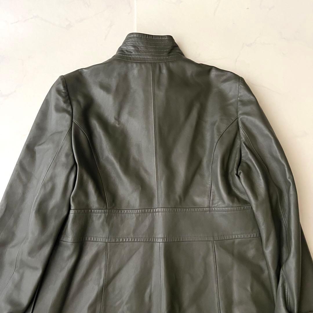 BALMAIN バルマン レザーロングコート モスグリーン 11号 ラムレザー