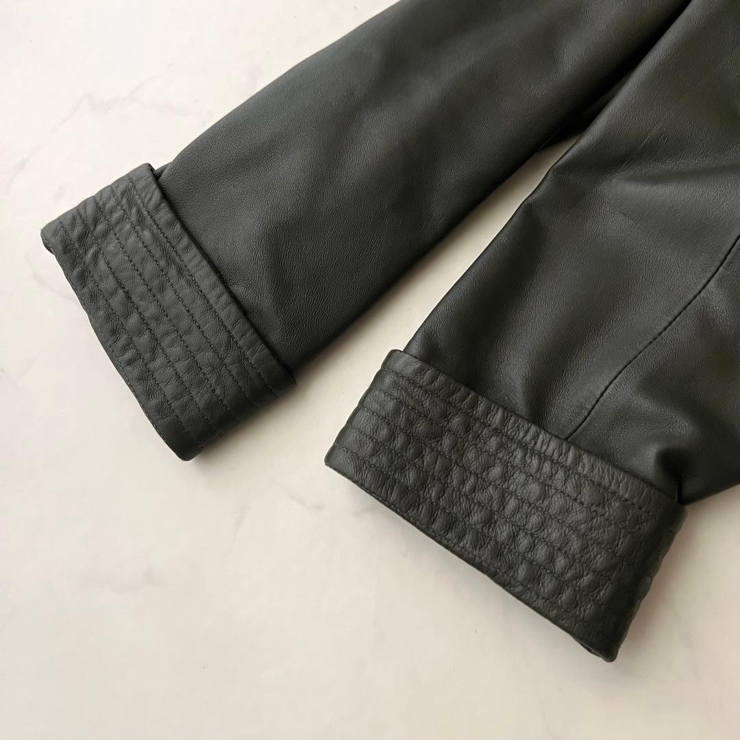 BALMAIN バルマン レザーロングコート モスグリーン 11号 ラムレザー