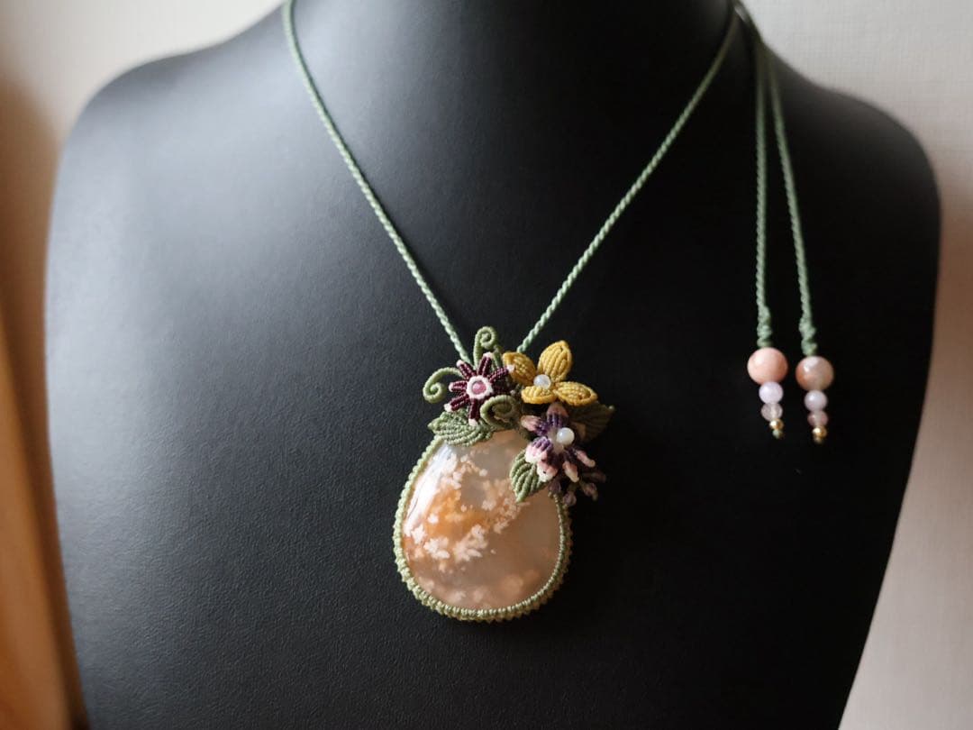 おうがっちょ 桜瑪瑙　マクラメ　ネックレス