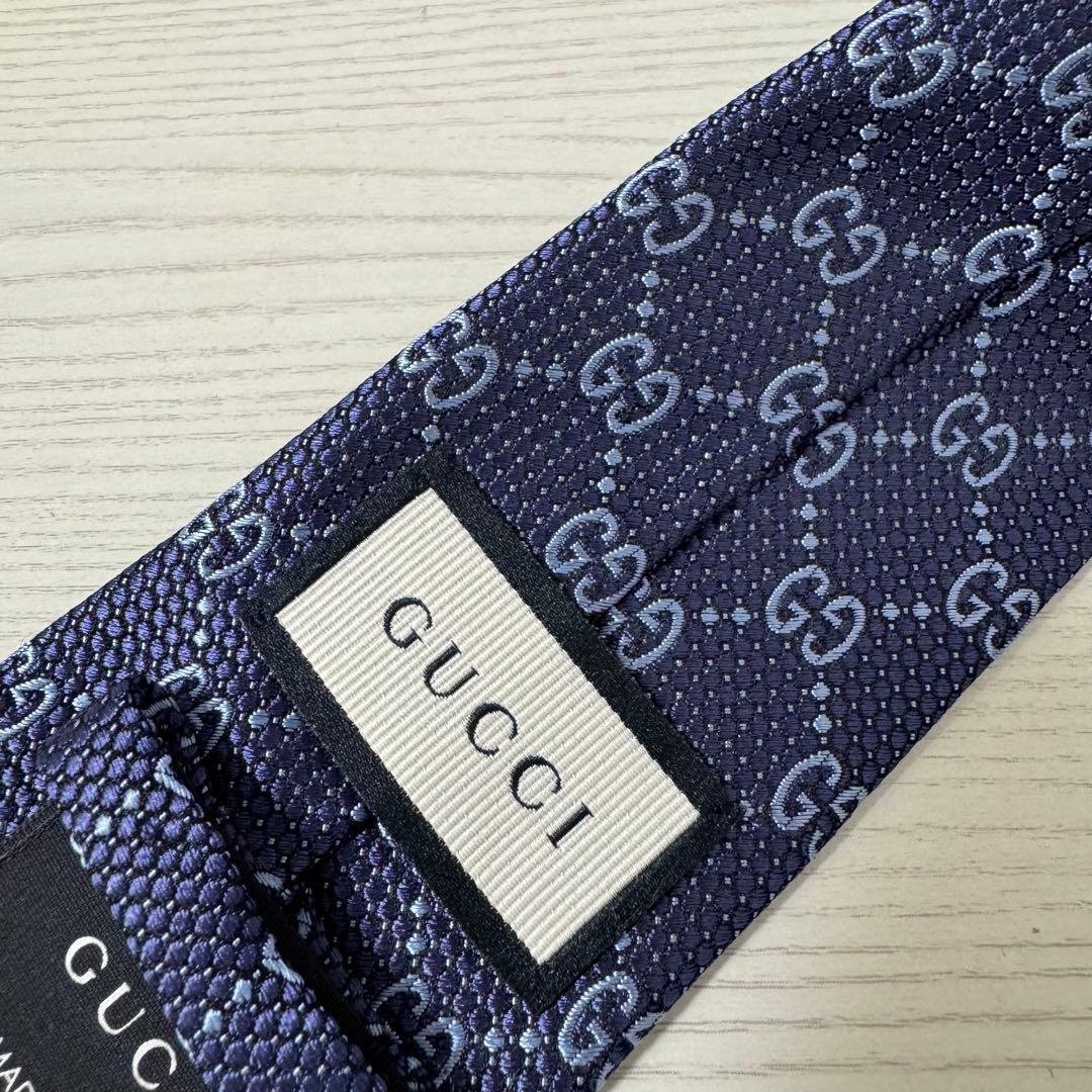 【新品同様】GUCCI グッチ ナロー　ネクタイ　ネイビー　GG ナロータイ