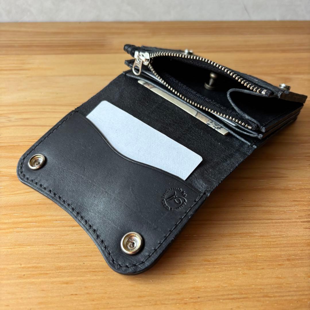 【ブラック&クロコダイル】ショートトラッカーウォレット イタリアンレザー 本革