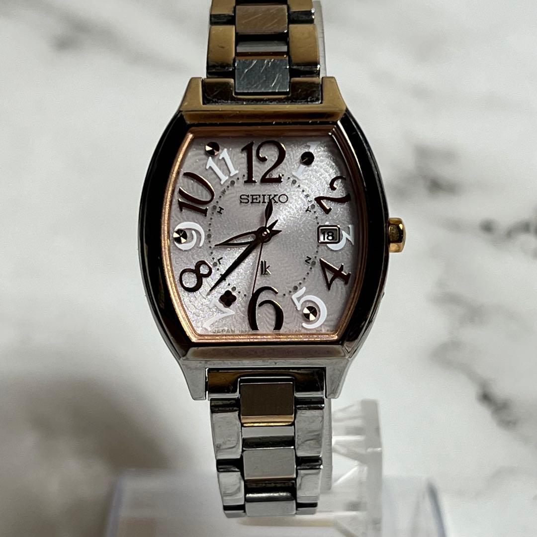 稼働美品 セイコーLk レディース腕時計 トノー型 1B22-0BB0 ピンク