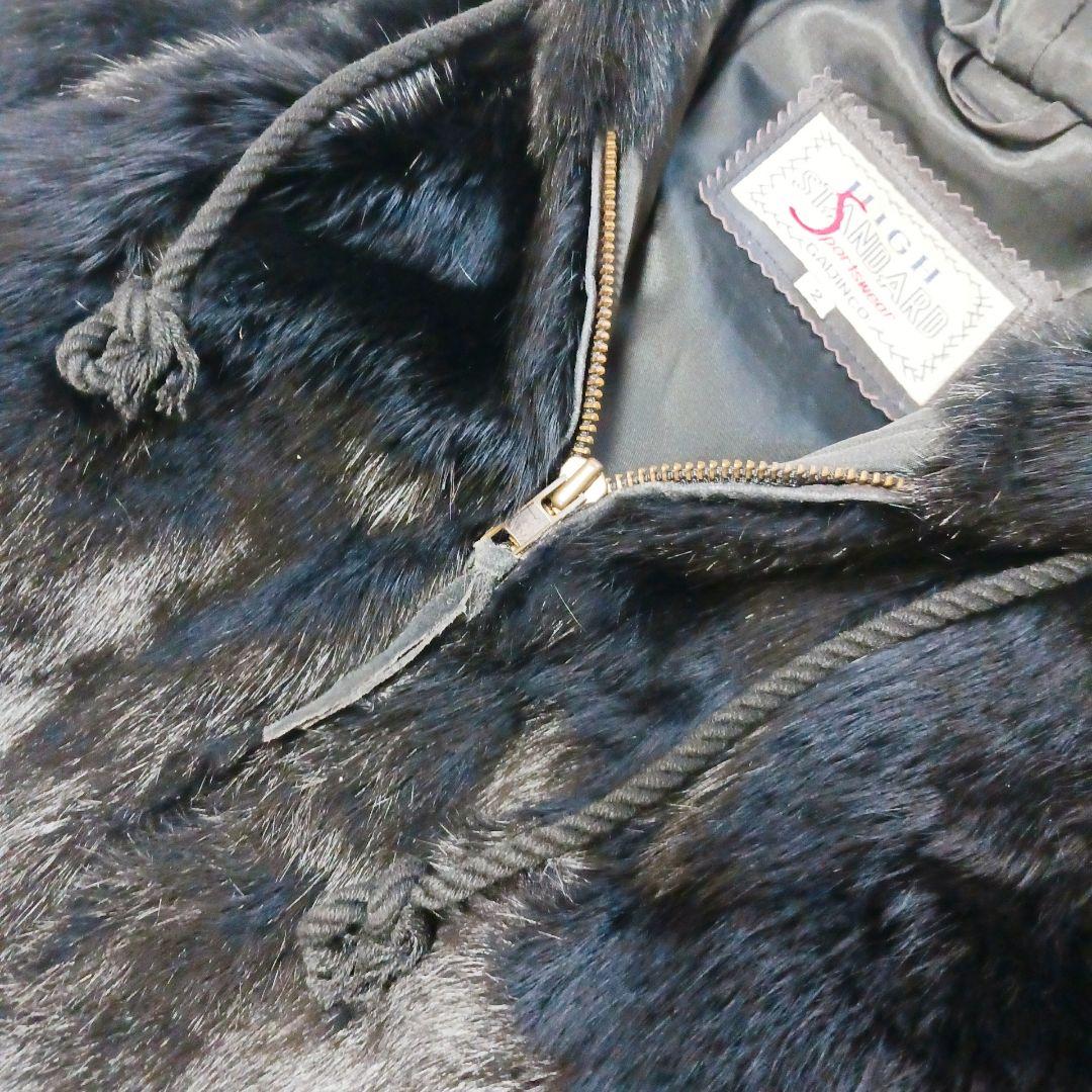 ラビットファー コート M ブラック フード付 毛皮 リアルファー ジップアップ