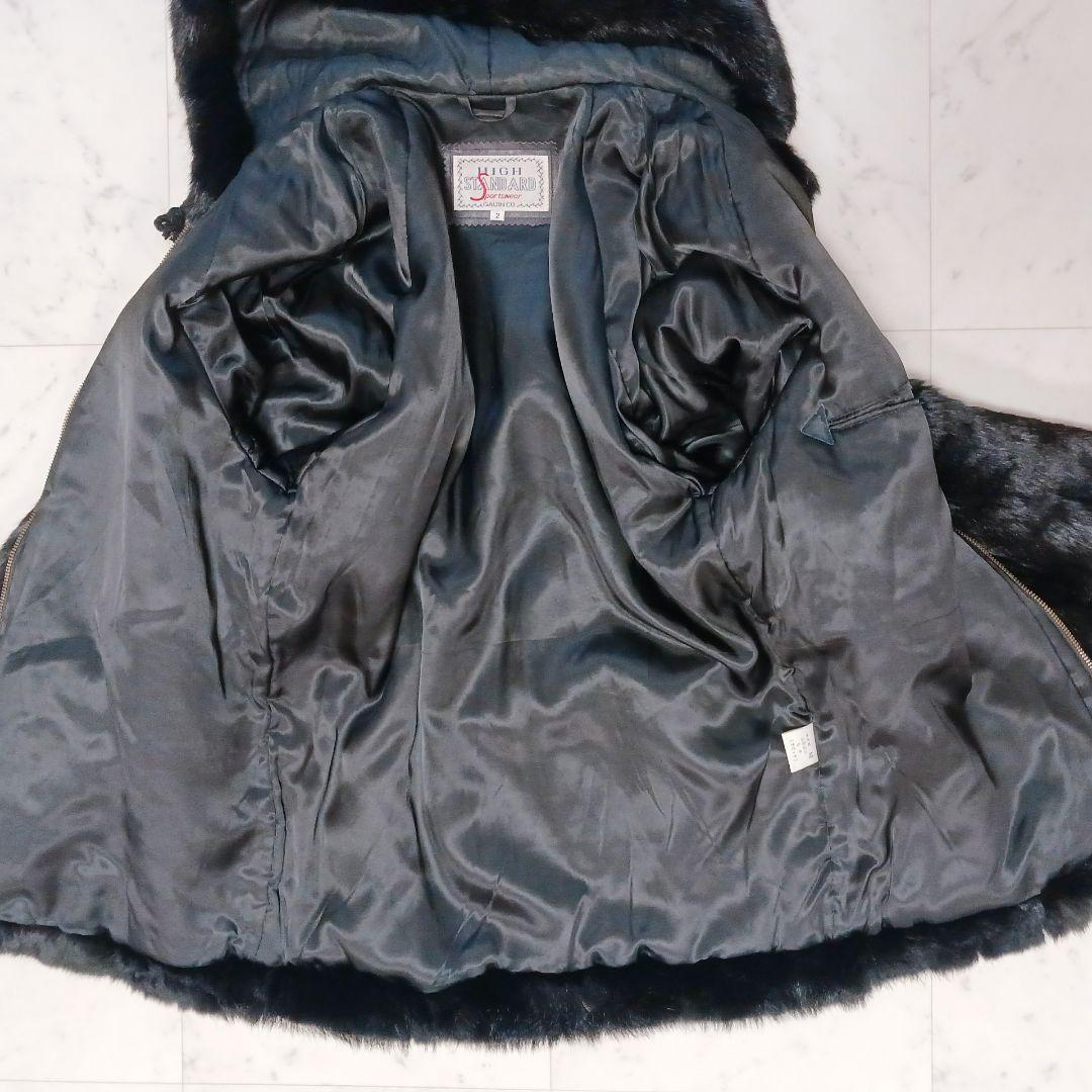 ラビットファー コート M ブラック フード付 毛皮 リアルファー ジップアップ