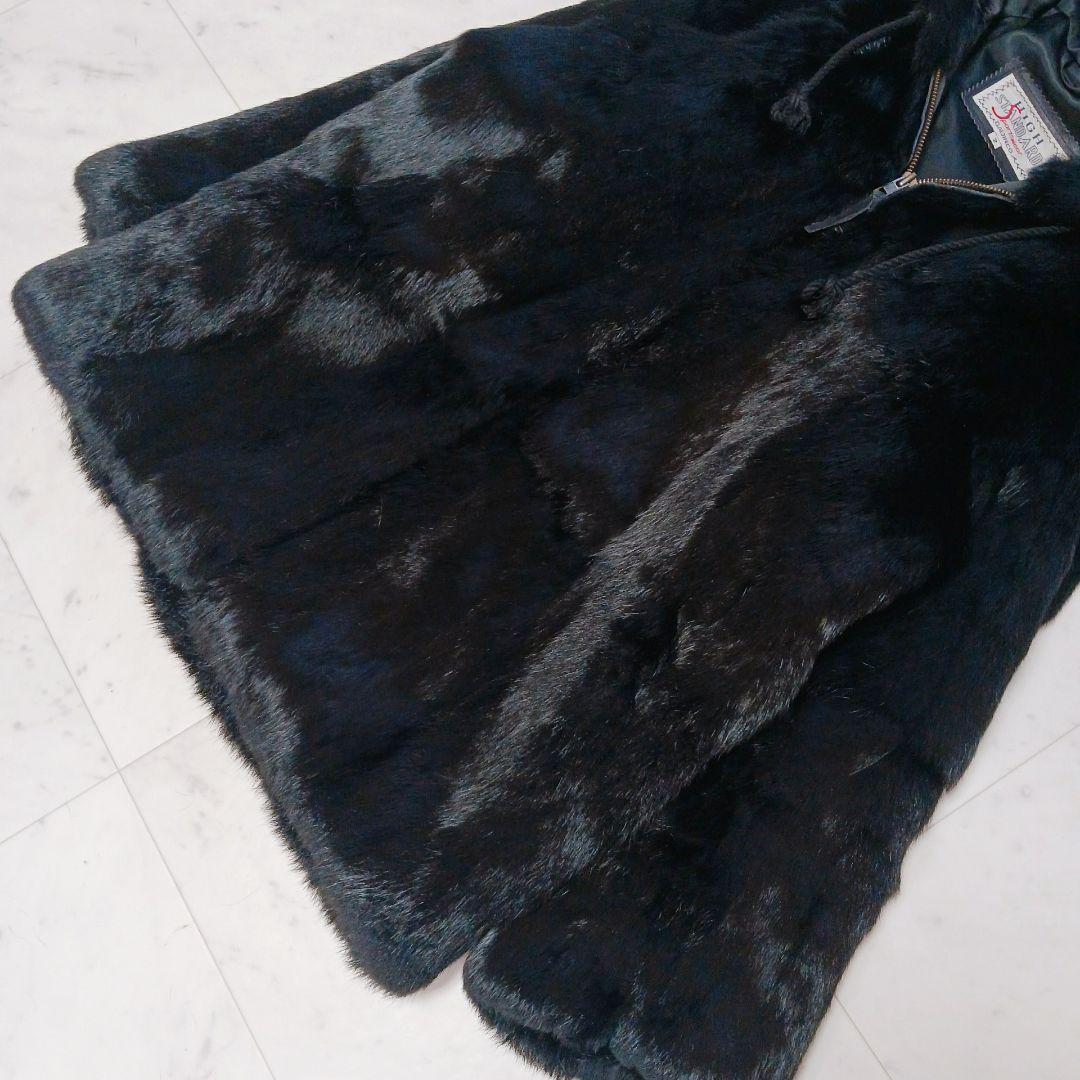 ラビットファー コート M ブラック フード付 毛皮 リアルファー ジップアップ