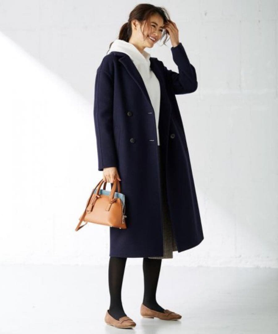 組曲 oggi掲載ＭＡＮＴＥＣＯオーバーチェスターコート 人気色ネイビー2美品