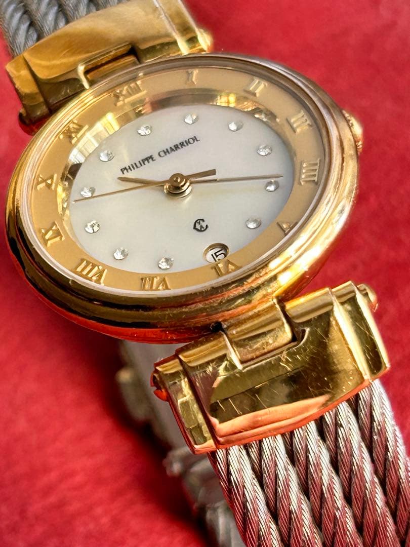 フィリップシャリオール ケルティック シェル12pダイヤ文字盤 電池交換済み