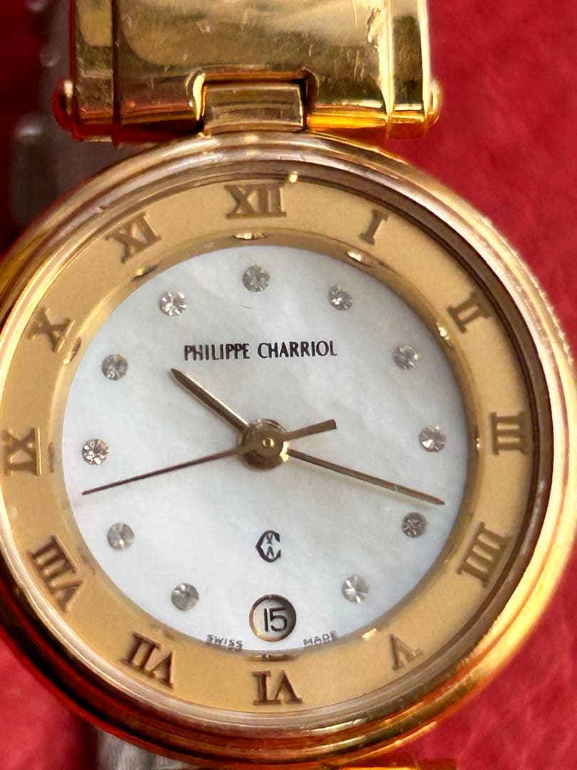 フィリップシャリオール ケルティック シェル12pダイヤ文字盤 電池交換済み
