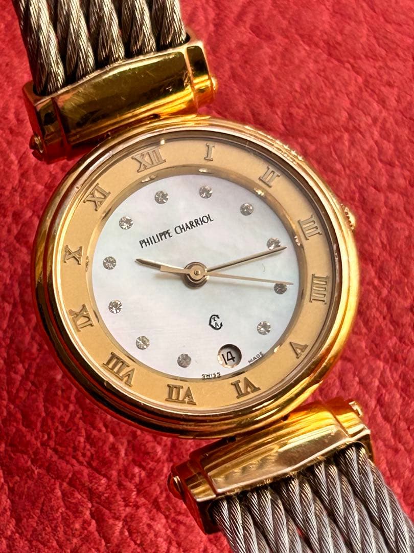 フィリップシャリオール ケルティック シェル12pダイヤ文字盤 電池交換済み