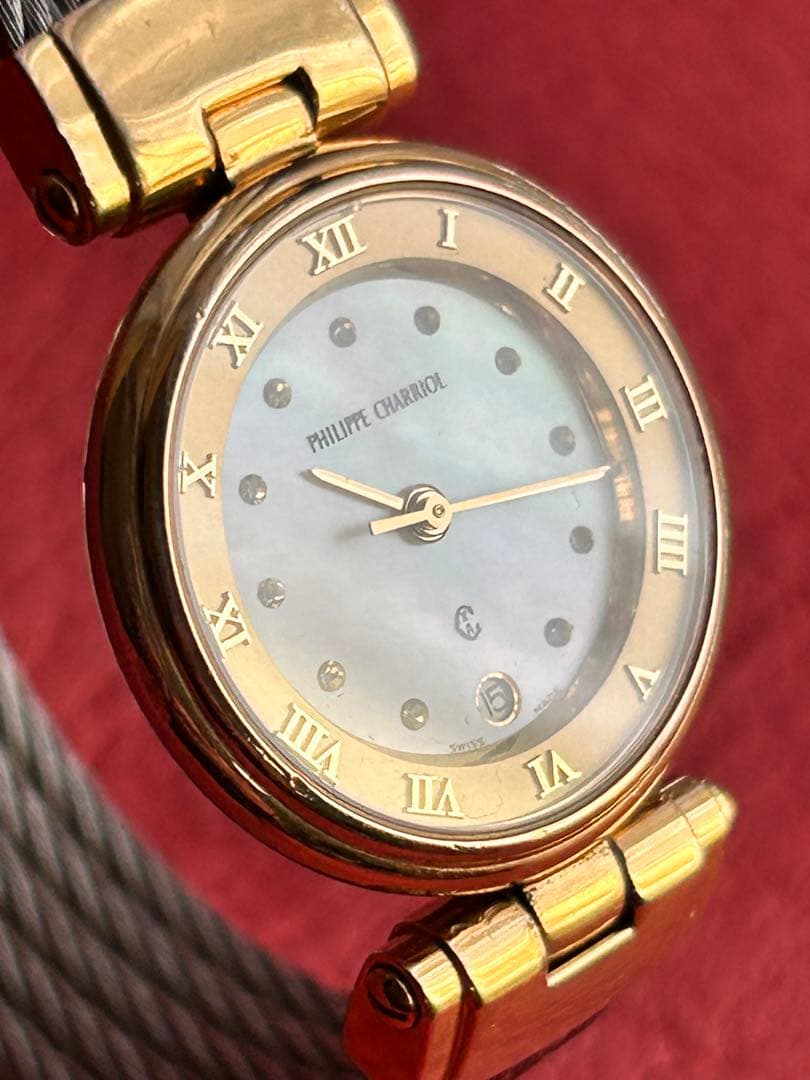 フィリップシャリオール ケルティック シェル12pダイヤ文字盤 電池交換済み