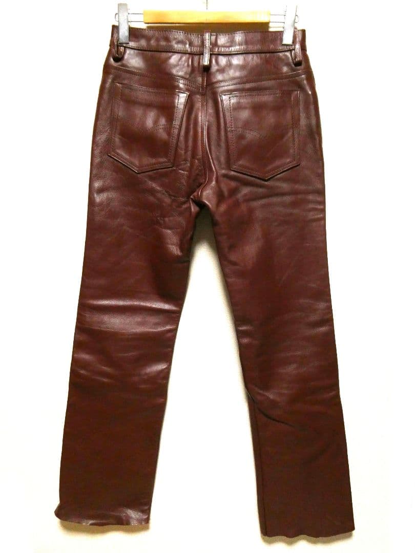 大人気カラー！レッドブラウン！Bikersブーツカットレザーパンツ本革31
