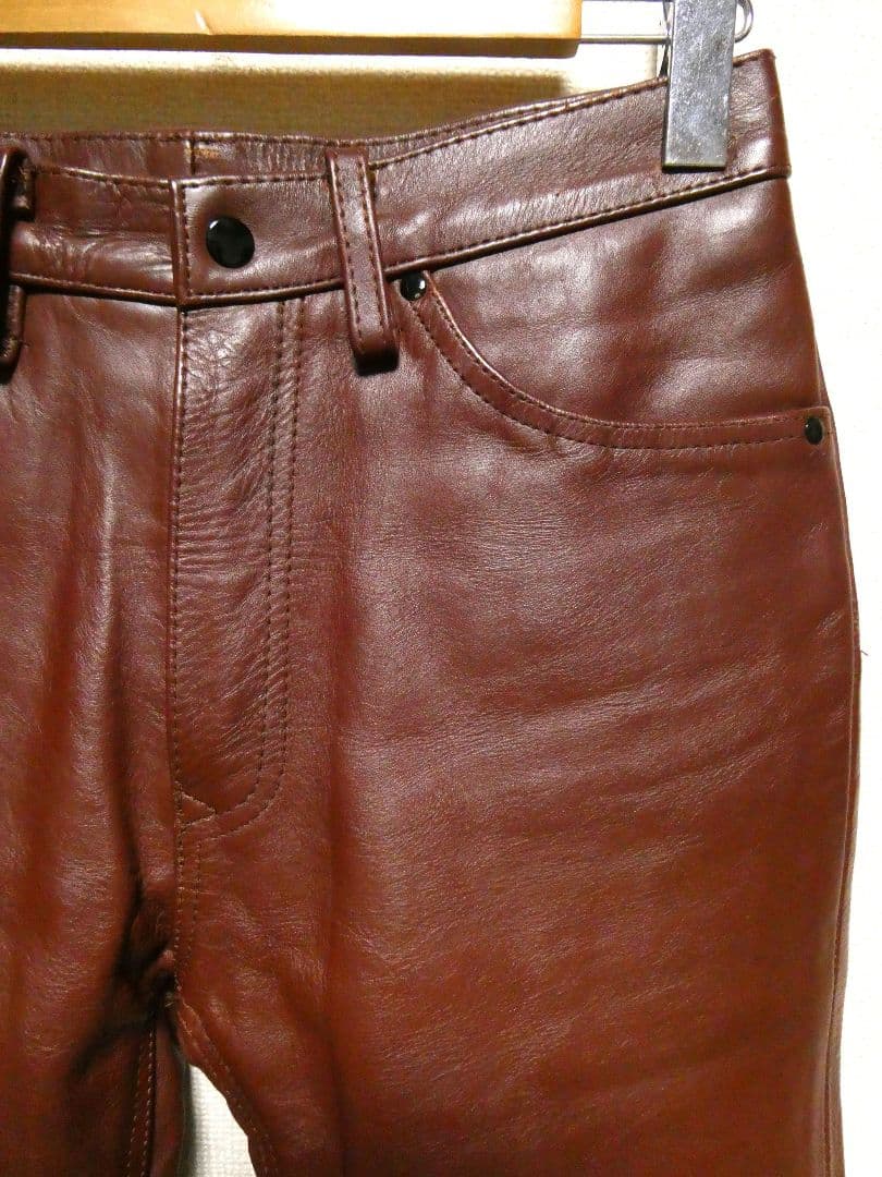 大人気カラー！レッドブラウン！Bikersブーツカットレザーパンツ本革31